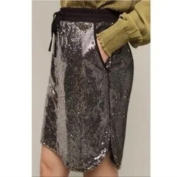 Anthropologie Harlyn NWT Sequin Stretch Waist Mini Skirt Drawstring Size XS - Picture 3 of 11